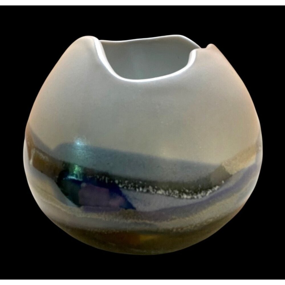 Unique Handmade Pottery Vase with Abstract Landscape Design and Signed by Artist